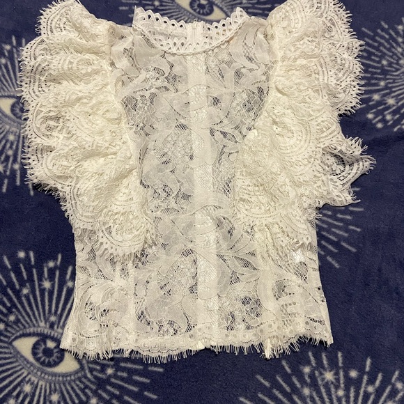 Lace Dollskill coquette white top zip up blouse sz sm sheer Lacey euc - Picture 11 of 11
